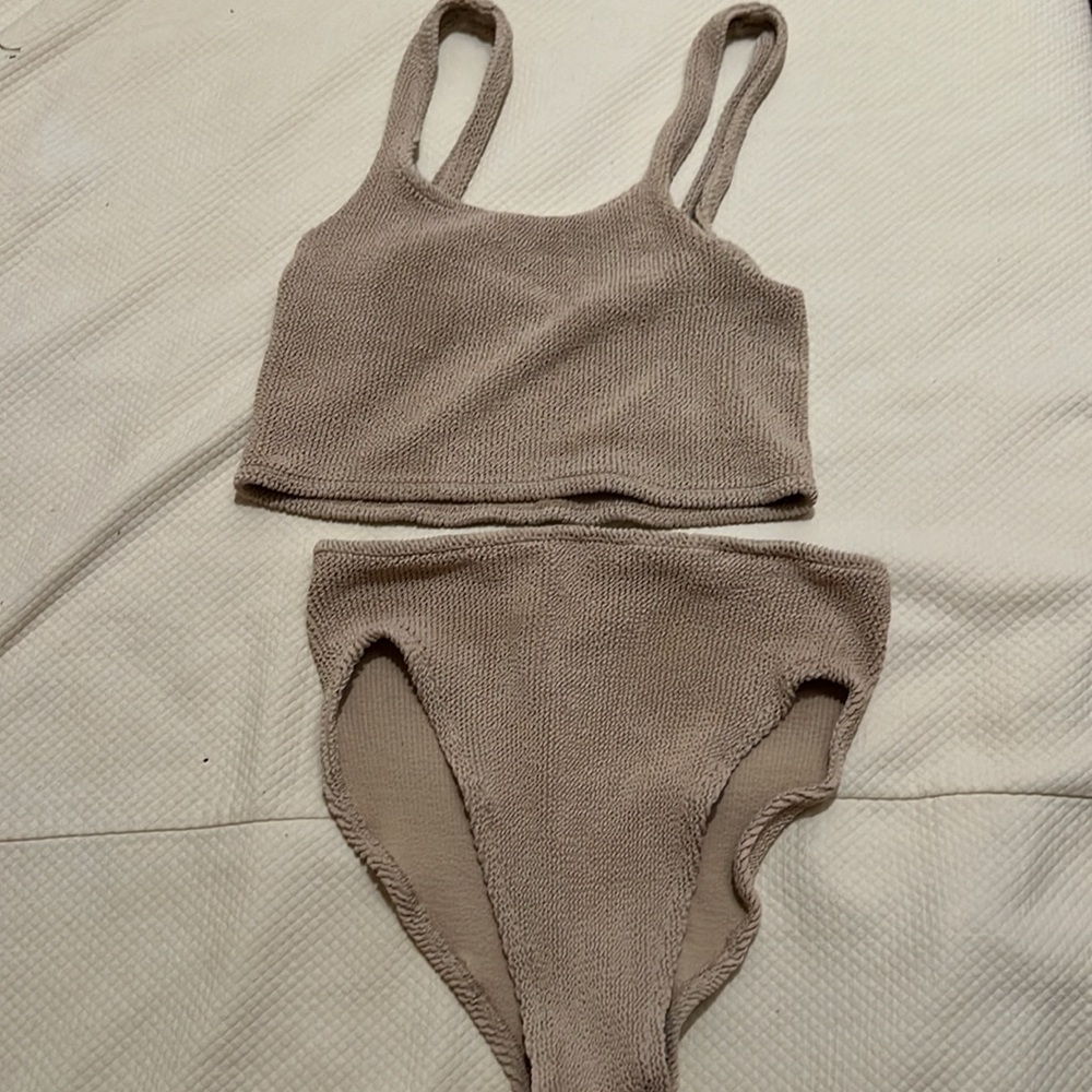 Youswim verve top & high waist bottoms in sand/tan color